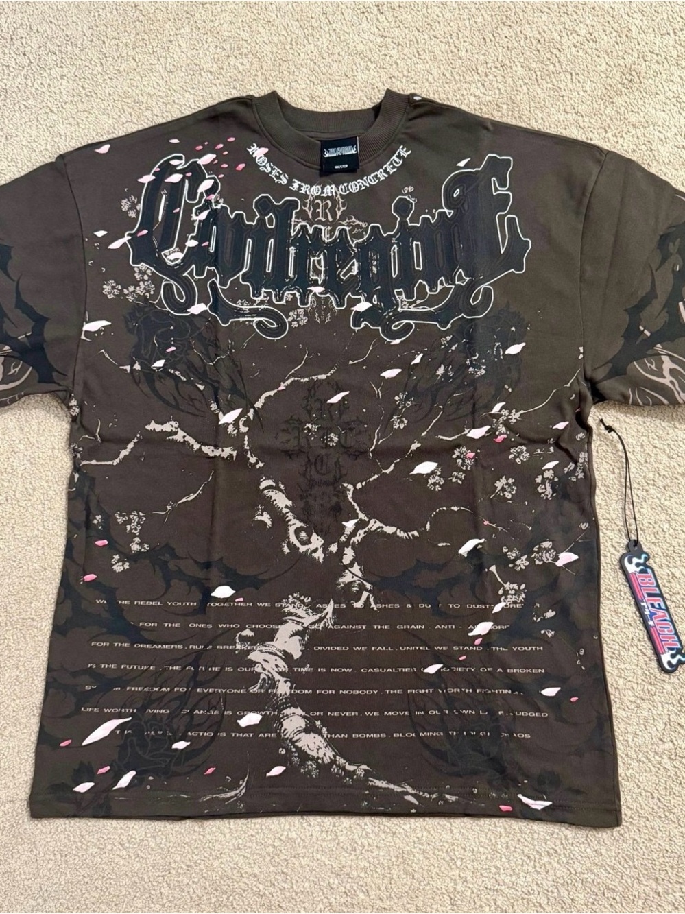 Civil Regime x Bleach In Blossom Graphic Print Oversized Tee Black, M - Picture 2 of 11